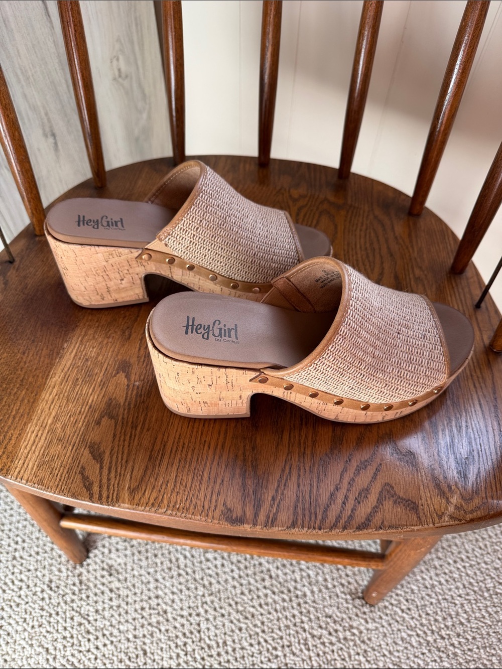 Corkys Hey Girl honey raffia Cork Wedge Slide Sandals nvr worn 9
